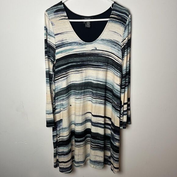 Karen Kane Dress Womens Large Multicolor Abstract Stripe Long Sleeve Scoop Neck - Picture 1 of 5
